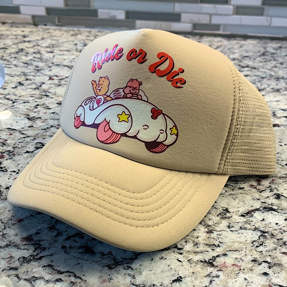 Care Bears “Ride or Die” Beige Retro SnapBack Trucker Hat